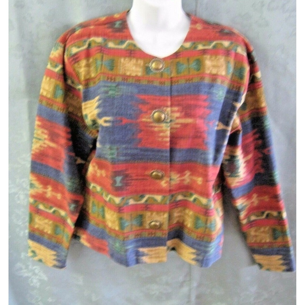 BANJO Dallas Blazer Size Medium Southwestern Print Cropped Length Western
